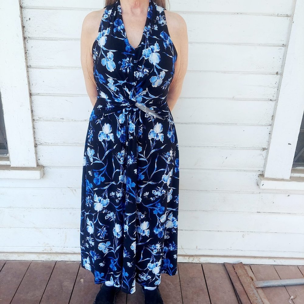 Tommy Hilfiger Navy Floral Sleeveless Maxi Dress Size 8
